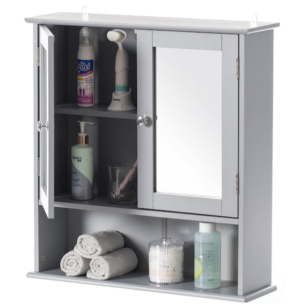 Basicwise Gray Mirror Wall Mounted Cabinet For the Bathroom and Vanity with Adjustable Shelves QI004020.GY - main